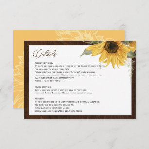 Mariage de tournesol rustique détails cartes de bo