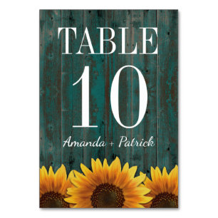 Mariage de tournesol Turquoise Cartes Numéro de ta