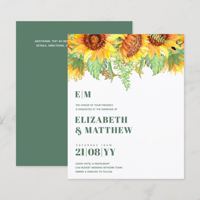 Mariage de tournesols verts à faible budget (Devant / Derrière)