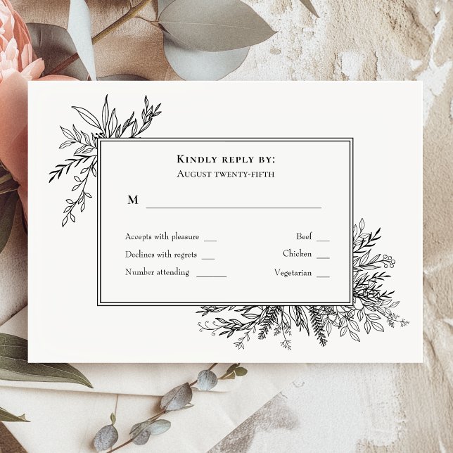 Mariage de verdure blanc et noir Monogramme RSVP (Créateur téléchargé)