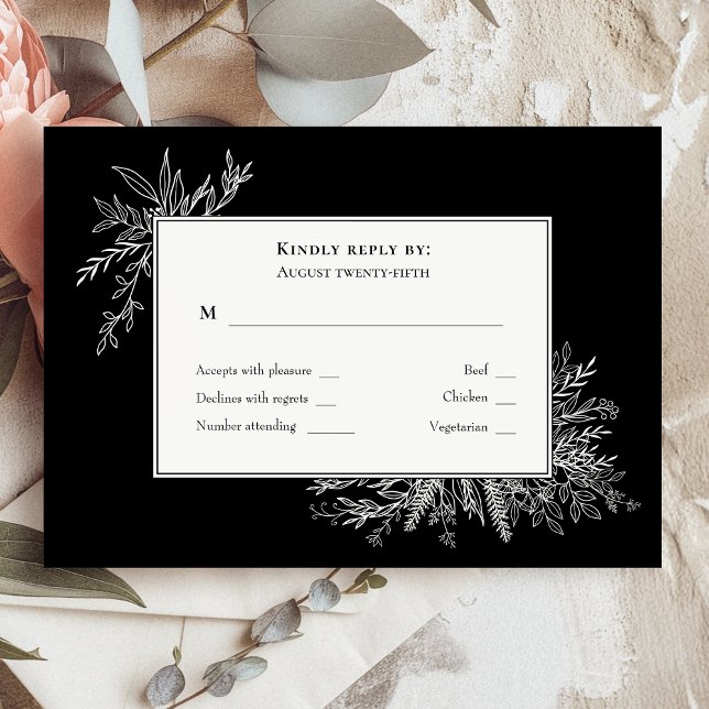 Mariage de verdure noir et blanc Monogramme RSVP (Créateur téléchargé)