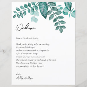 Mariage de verdure turquoise Lettre de bienvenue &