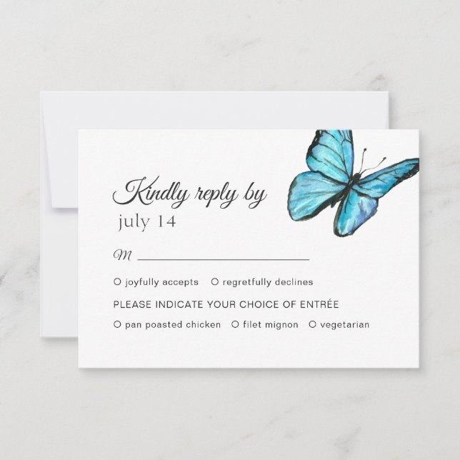 Mariage des papillons bleu aquarelle RSVP (Devant)