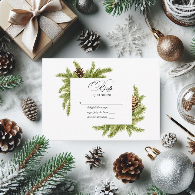 Mariage des pins d'hiver RSVP (Winter Watercolor Pines Wedding RSVP)