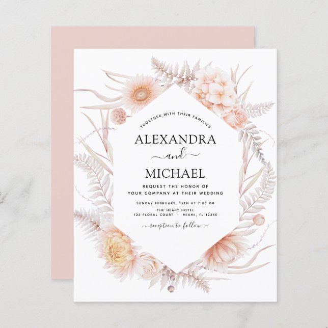 Mariage Désertique Rose Poussiéreux Bohème Économi (Devant / Derrière)