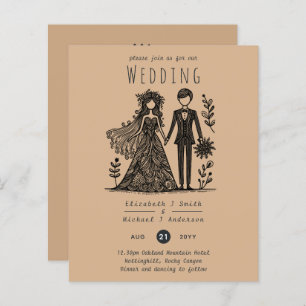 Mariage dessiné à la main mariée Groom Teracotta