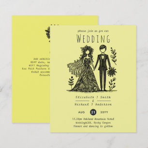 Mariage dessiné à la main mariée mariée Groom Jaun