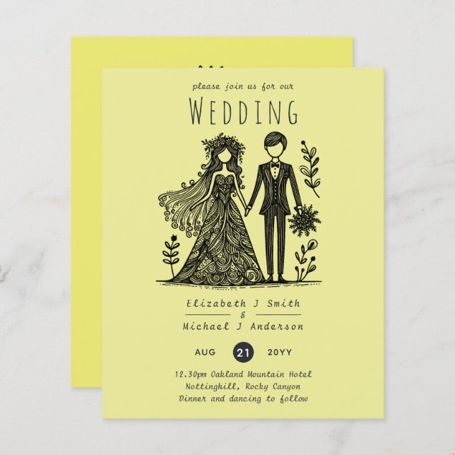 Mariage dessiné à la main mariée mariée Groom Jaun (Devant / Derrière)