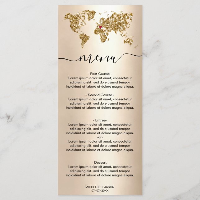 Mariage Destination Gold Parties scintillant Carte (Devant)
