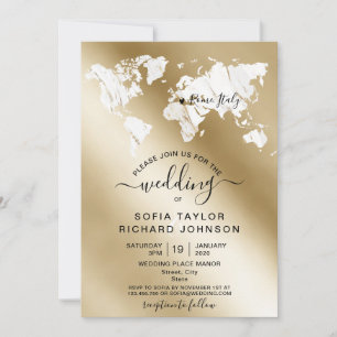 Mariage Destination Marble World Map Invitation