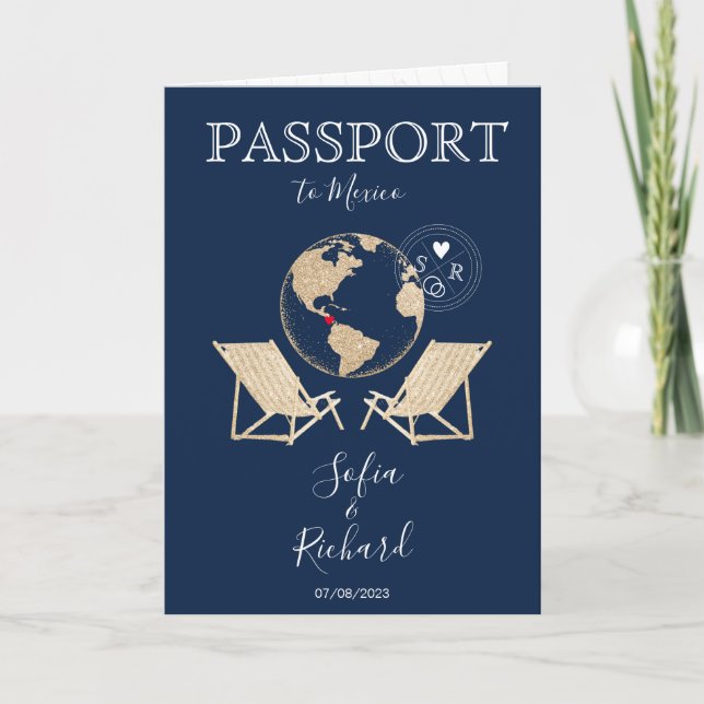 Mariage Destination Mexique Passport Gold Carte du (Devant)