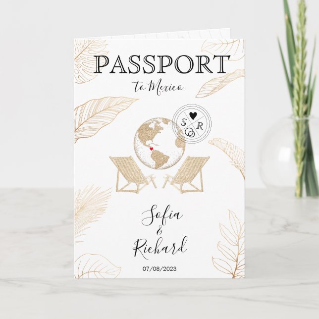 Mariage Destination Mexique Passport Gold Carte du (Devant)