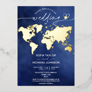 Mariage Destination Monde Carte Typographie Or Mar