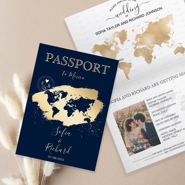 Mariage Destination Passport Carte du monde Mexiqu (Créateur téléchargé)