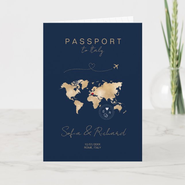 Mariage Destination Passport Carte du monde Modern (Devant)