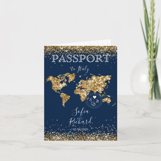 Mariage Destination Passport Gold Carte du monde B (Devant)