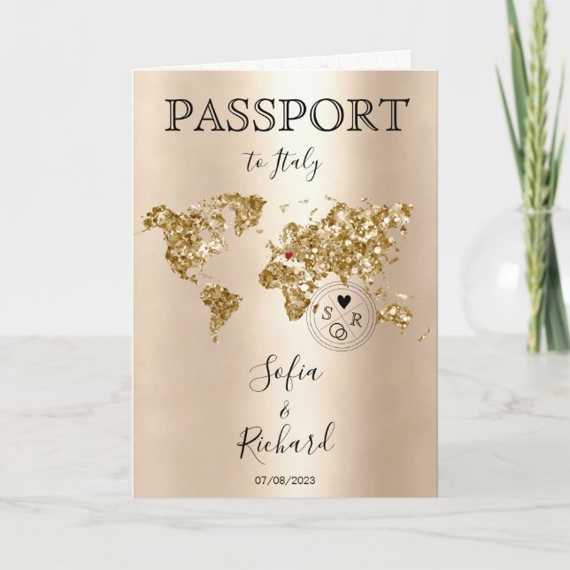 Mariage Destination Passport Gold Carte du monde B (Devant)