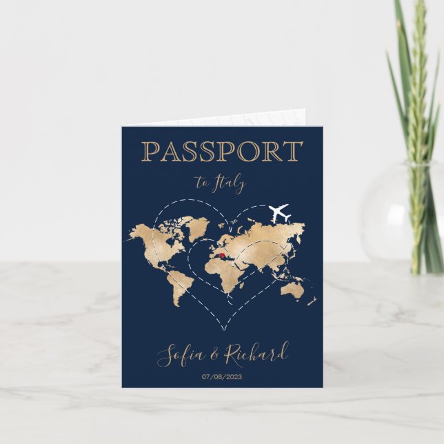 Mariage Destination Passport Gold Carte du monde C (Devant)