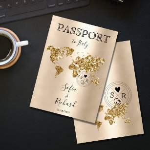 Mariage Destination Passport Gold Carte du monde G