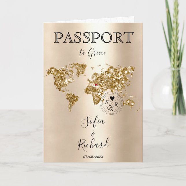 Mariage Destination Passport Gold Carte du monde G (Devant)