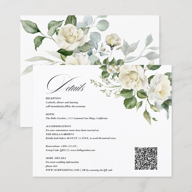 Mariage détails code QR Floral Crème Eucalyptus (Devant / Derrière)
