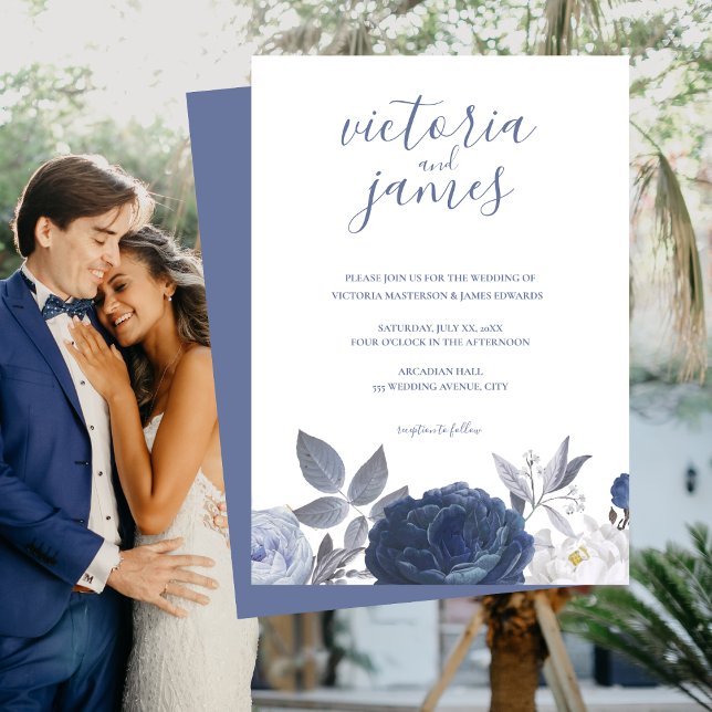 Mariage d'été Bright Blue Floral Invitation (Summer Wedding Bright Blue Floral Invitation)