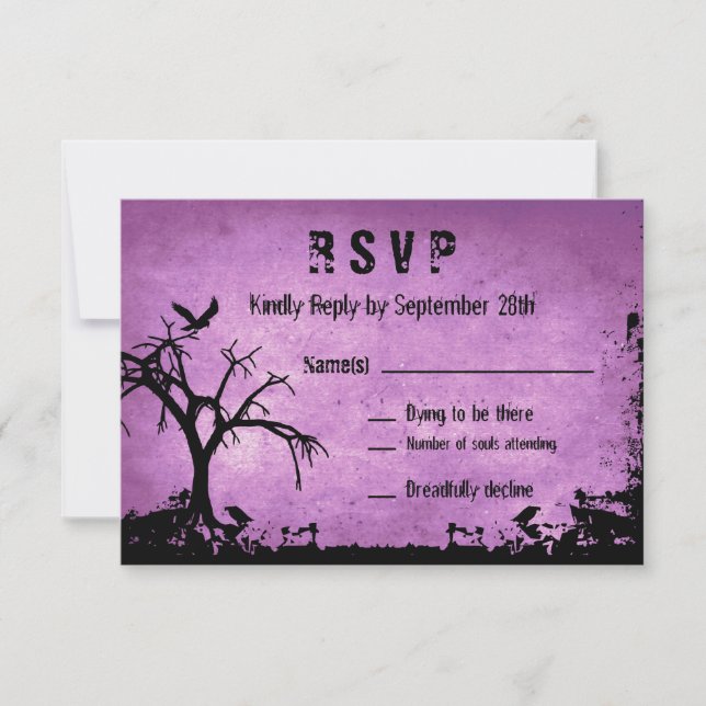 Mariage d'Halloween RSVP avec arbre éffrayant et c (Devant)