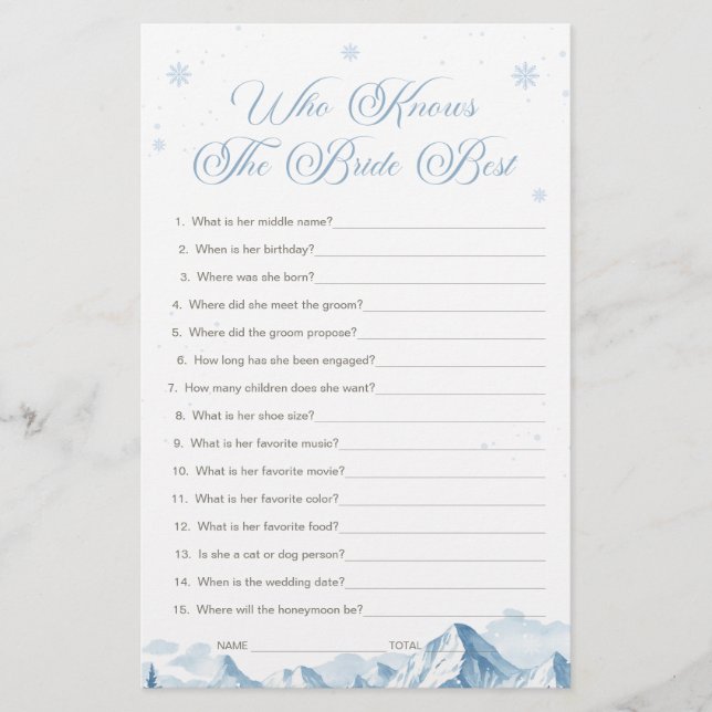 Mariage d'Hiver Bleu : Qui Connaît le Mieux la Mar (Devant)