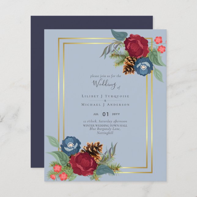 Mariage d'hiver Bourgogne Turquoise Bleu moderne (Devant / Derrière)