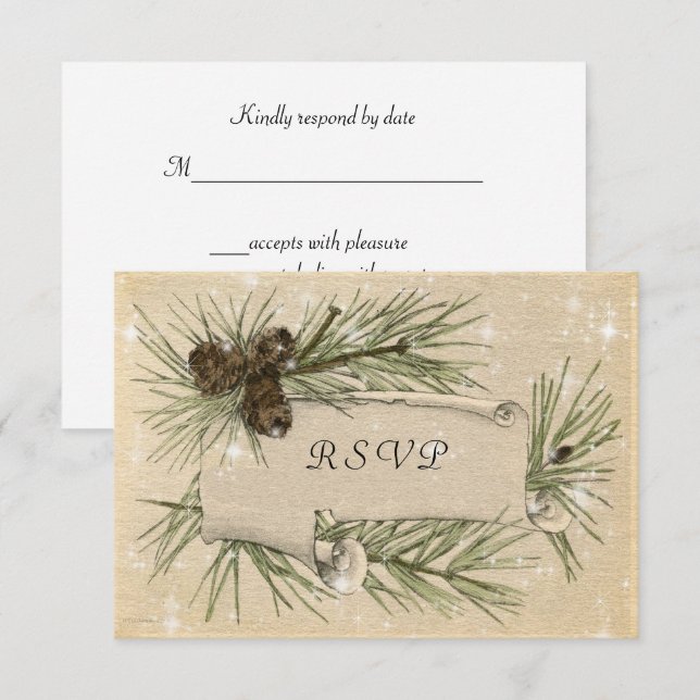 Mariage d'hiver, cônes de pin, invitation de maria (Devant / Derrière)