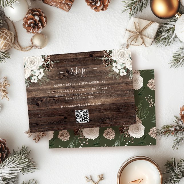 Mariage d'hiver de pin rustique Code QR Carte RSVP (Créateur téléchargé)