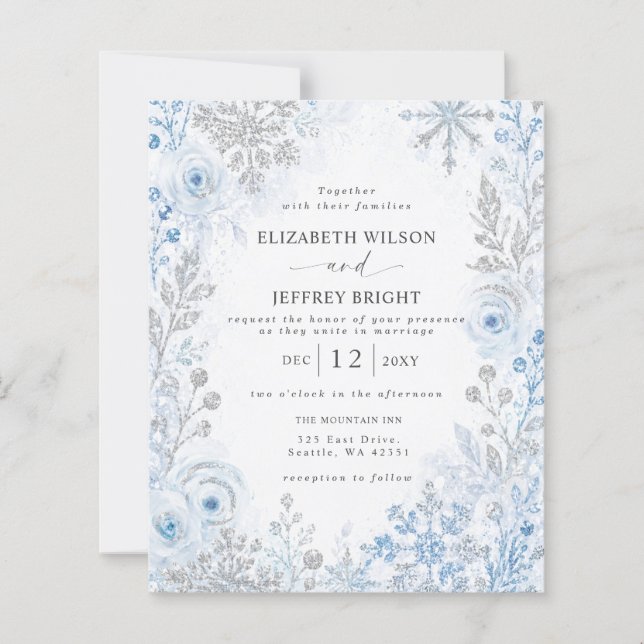 Mariage d'hiver floral flocon de neige bleu argent (Devant)