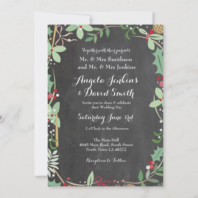 Mariage d'hiver Holly Chalk Invitation de fête de  (Devant)