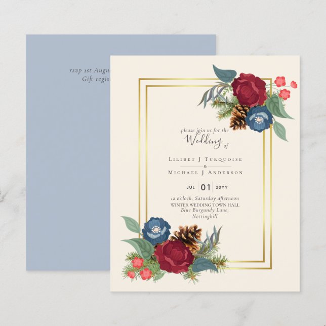 Mariage d'hiver Moderne Burgundy Teal Bleu (Devant / Derrière)