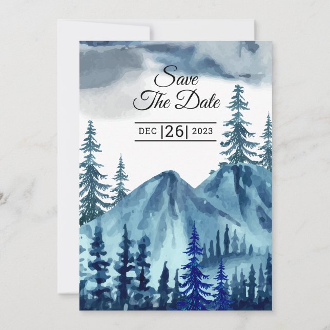 Mariage d'hiver Montagne arbres Invitation Vector (Dos)