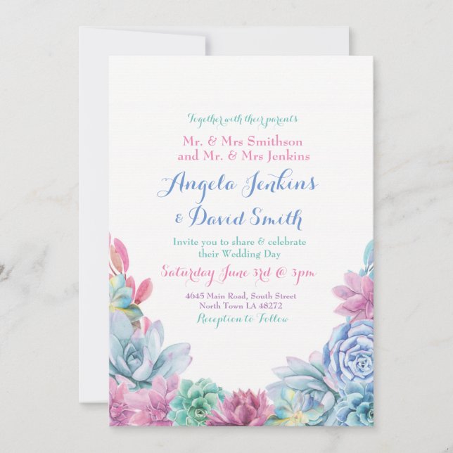 Mariage d'hiver Pastels Succulent Party Invitation (Devant)