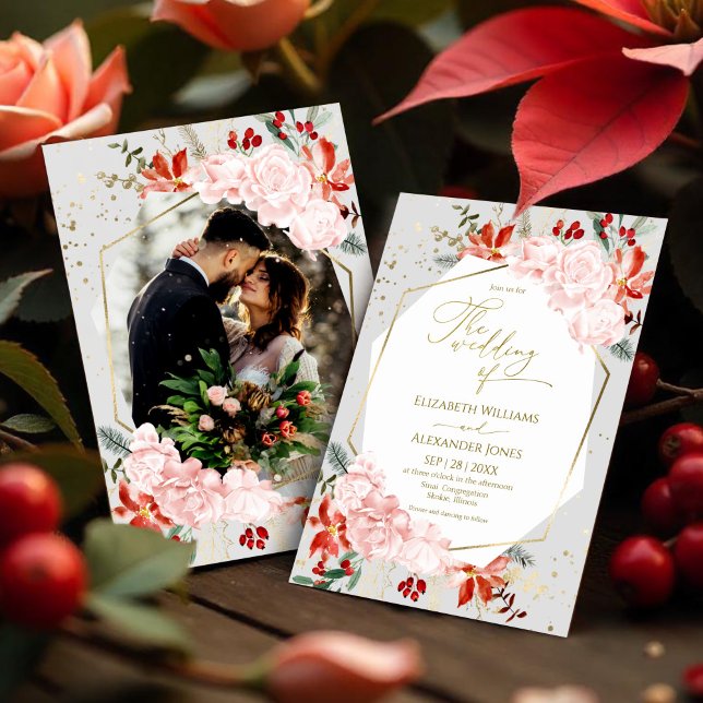 Mariage d'hiver Photo Invitation Aquarelle Floral (Créateur téléchargé)