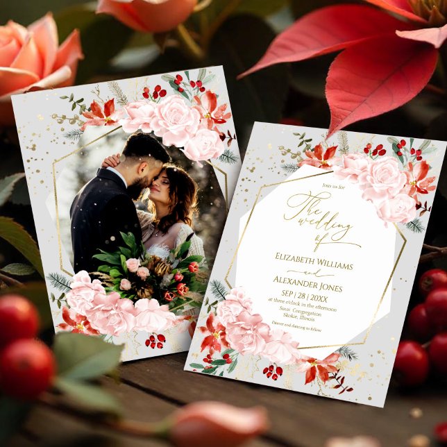 Mariage d'hiver Photo Invitation Aquarelle Floral (Créateur téléchargé)