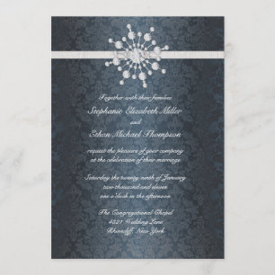 Mariage d'hiver Snowflake Invitation à Damas Bleu