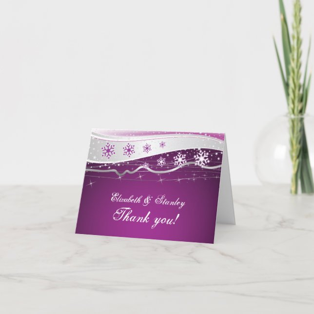 Mariage d'hiver violet et gris argenté Merci (Devant)