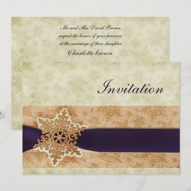 mariage d'hiver violet rustique Cartes d'invitatio (Devant / Derrière)