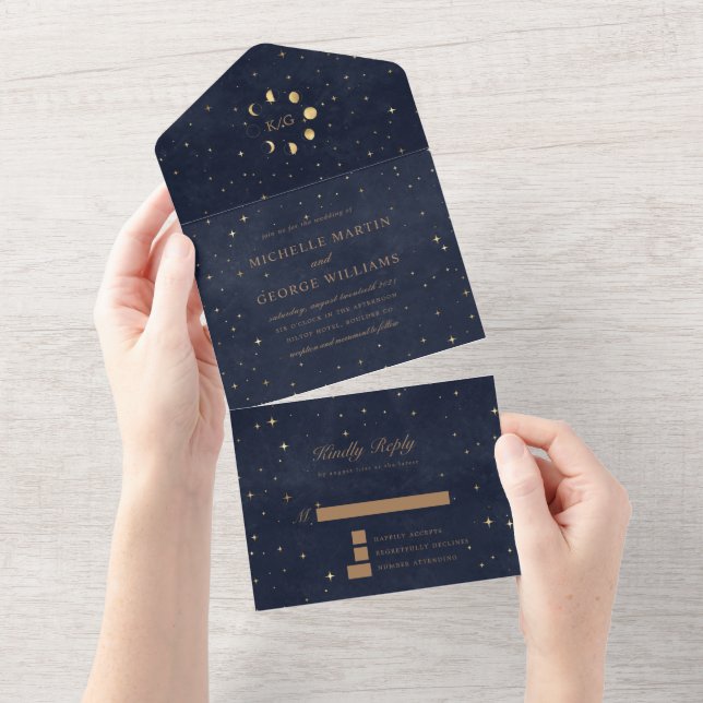 Mariage d'or céleste tout en une invitation (Déchirure)