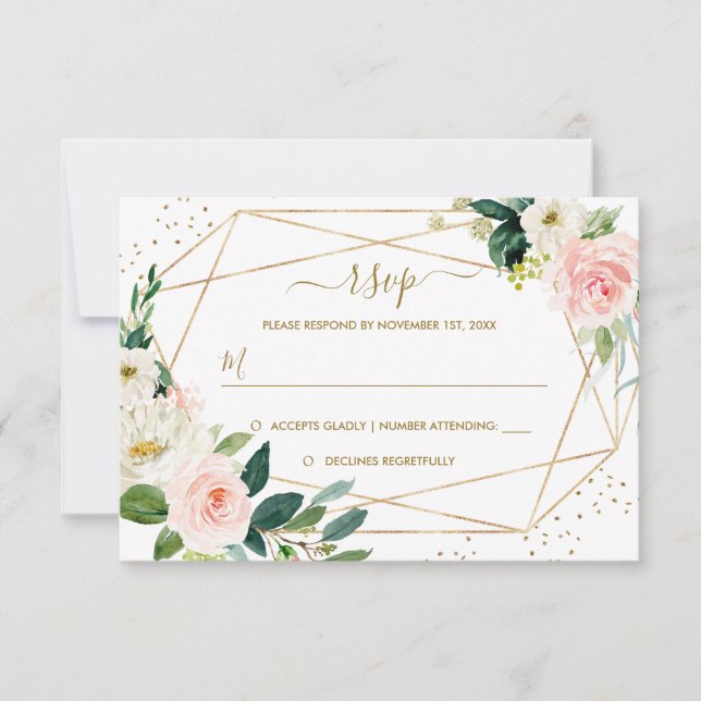 Mariage d'or floral d'or Géométrique Blush RSVP (Devant)