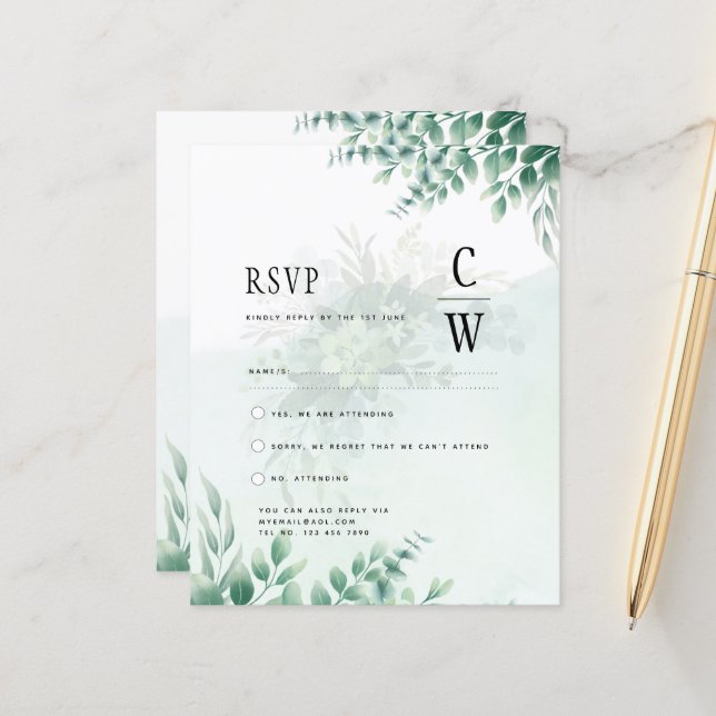 Mariage d'or vert Eucalyptus RSVP QR CODE (Devant/Arrière en situation)