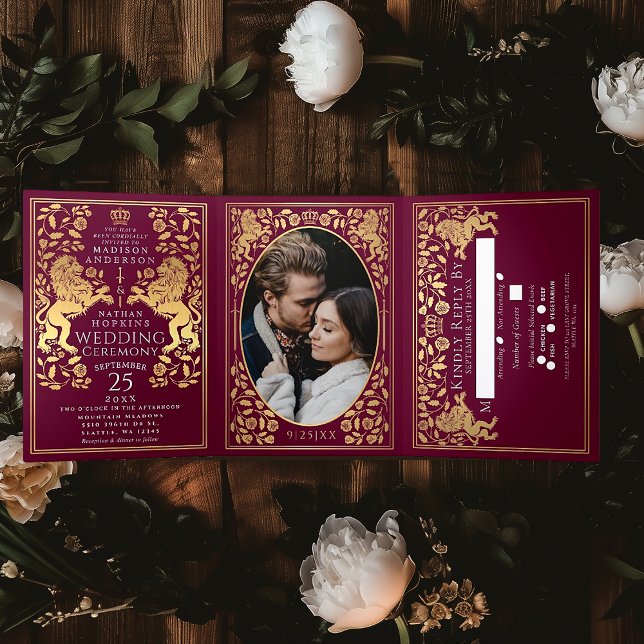 Mariage du lion médiéval royal rouge Tri-Fold (Créateur téléchargé)