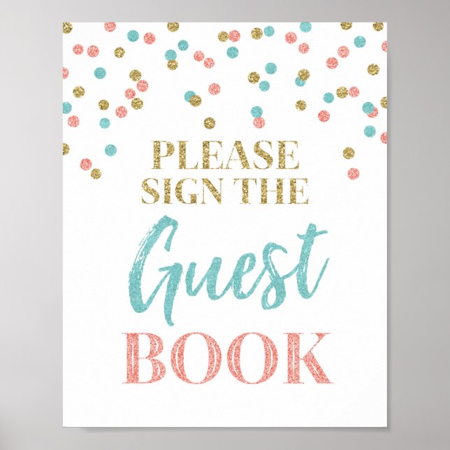 Mariage du livre d'or Turquoise Coral Confetti (Devant)