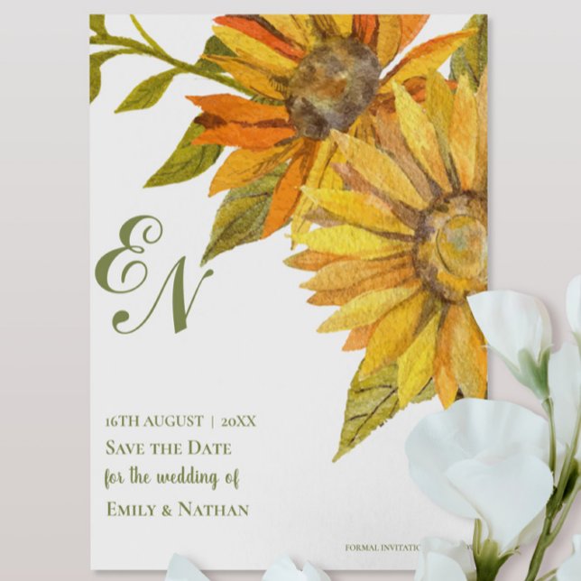 Mariage du monogramme de tournesol jaune Enregistr (Yellow Sunflower Monogram Wedding Save the Date)