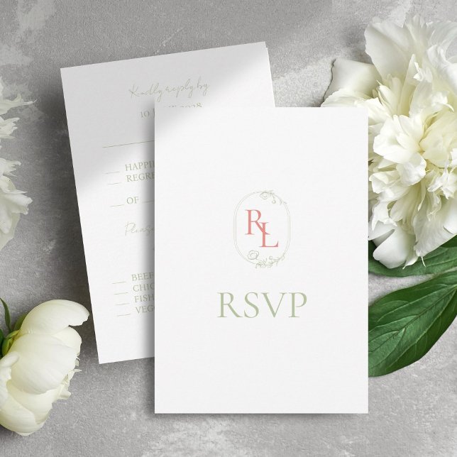 Mariage du monogramme floral corail et blanc RSVP (Créateur téléchargé)