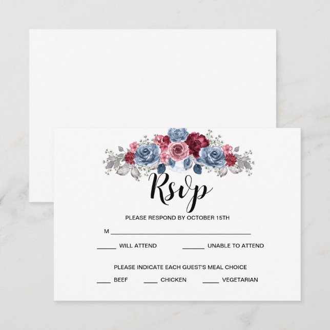 Mariage Dusty Blue et Bourgogne  RSVP   (Devant / Derrière)