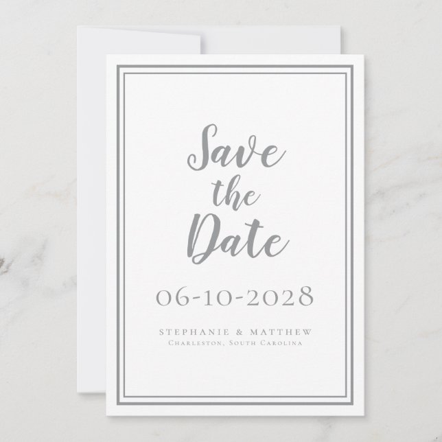 Mariage Économisez La Date Gris Moderne Simple  Sc (Devant)